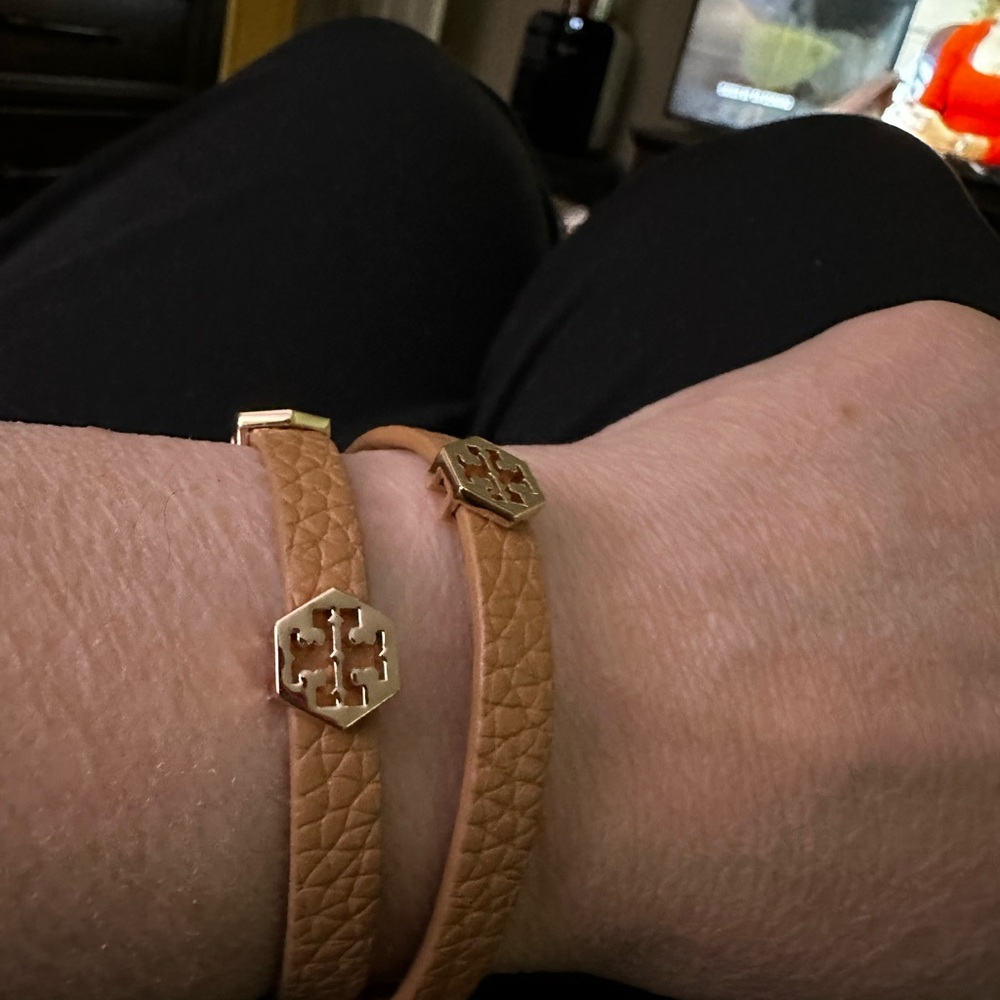Tory Burch Gold Logo Tan Leather Wrap Watch